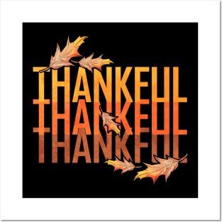 Vintage Brown Leaves Thankful Logo For Thanksgiving Posters and Art